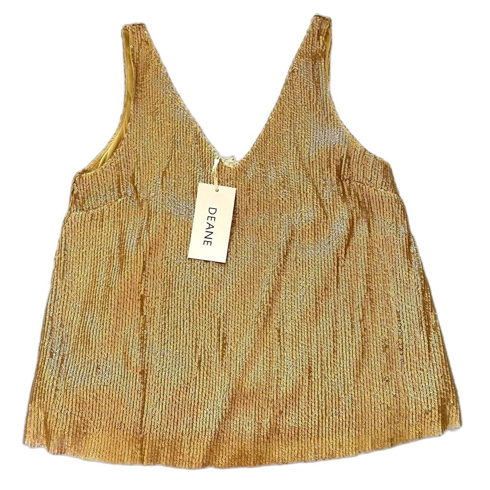 Gold Sequin Tank Top V Neck Party Cami Women’s Size S NWT